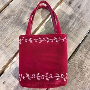 Small‎ cute burgundy red faux velvetbox clutch purse